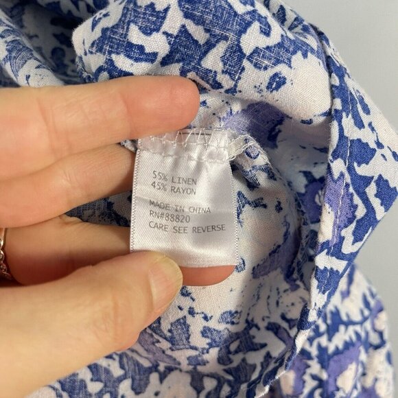 C & C California Linen Blend Top Blue Floral Peasant Blouse Shirt Size Large - Picture 13 of 13